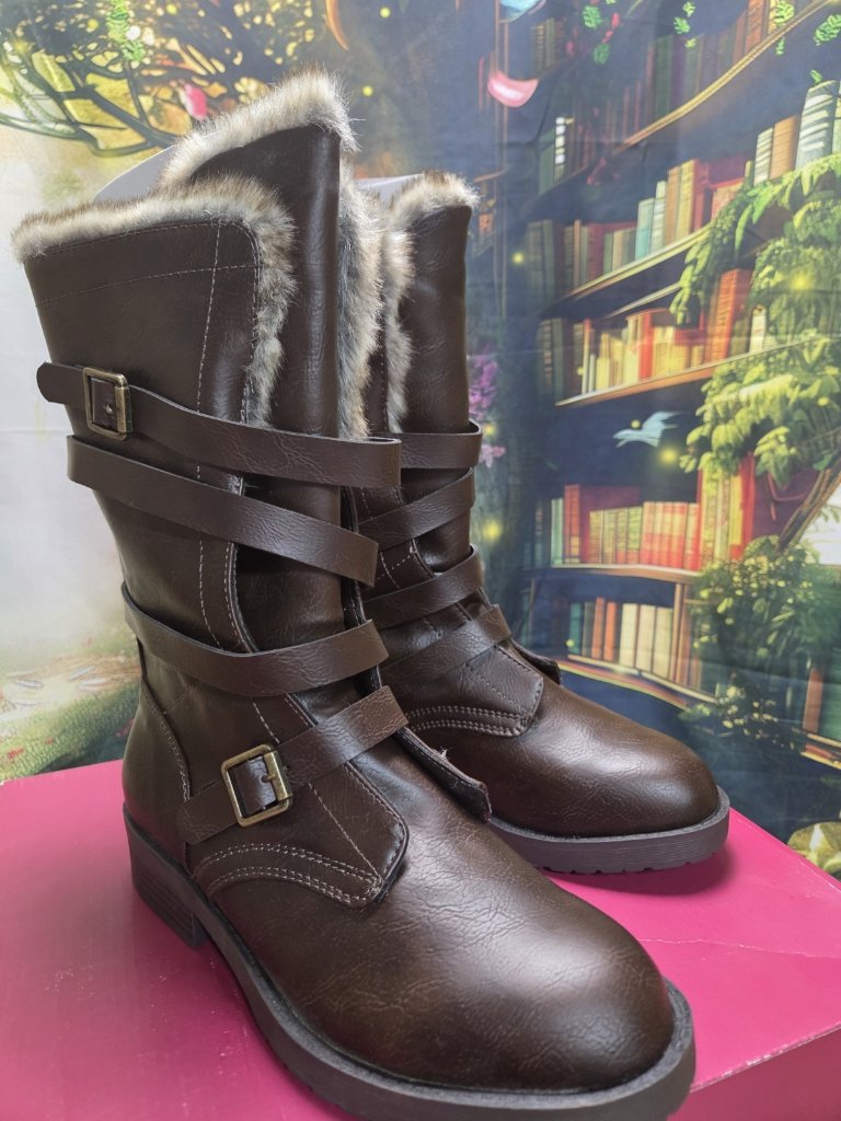 Womens Boots Kohls So Grass Size 8 Wrap Zipper Faux Fur Memory Foam Buckles Nib — image 3 of 8